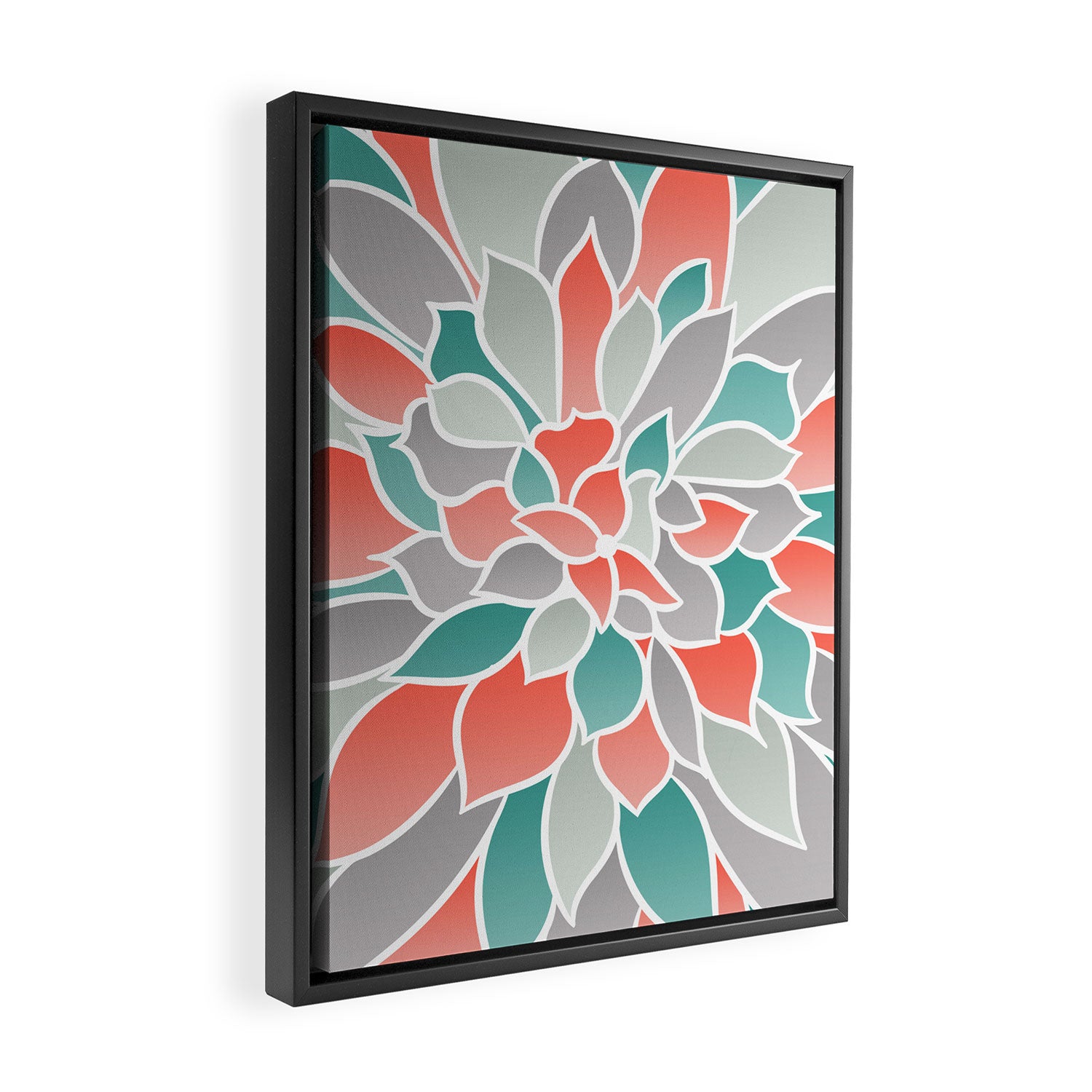 Modern Floral Prints, Coral, Teal Green and Gray Framed Canvas Print Gallery Image 2