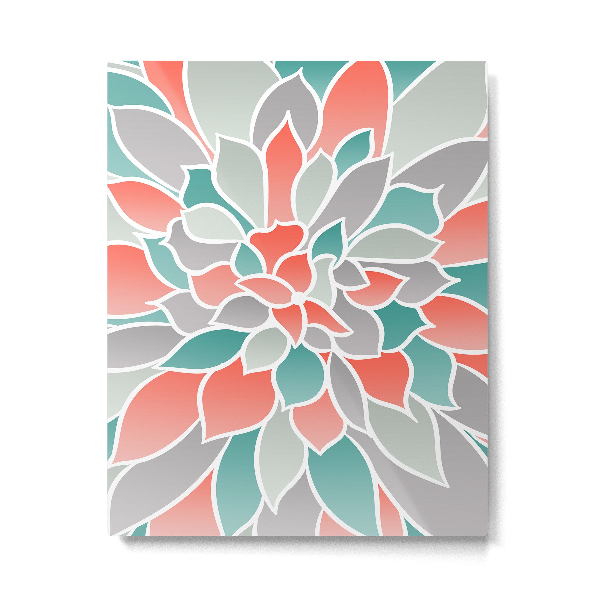 Modern Floral Prints, Coral, Teal Green and Gray Metal Print Gallery Image 6