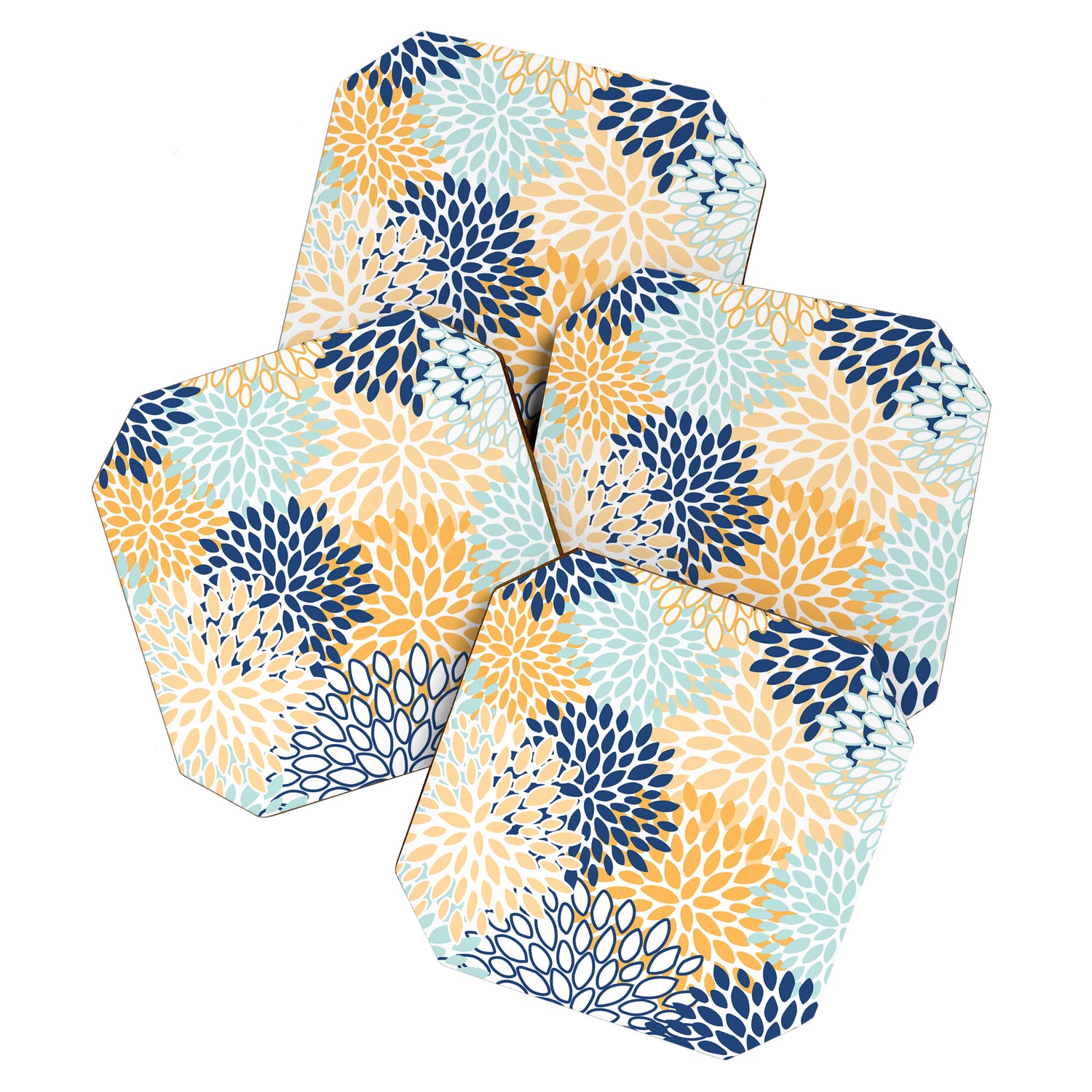 Modern, Floral Prints, Navy, Blue and Yellow Coaster Gallery Image 1