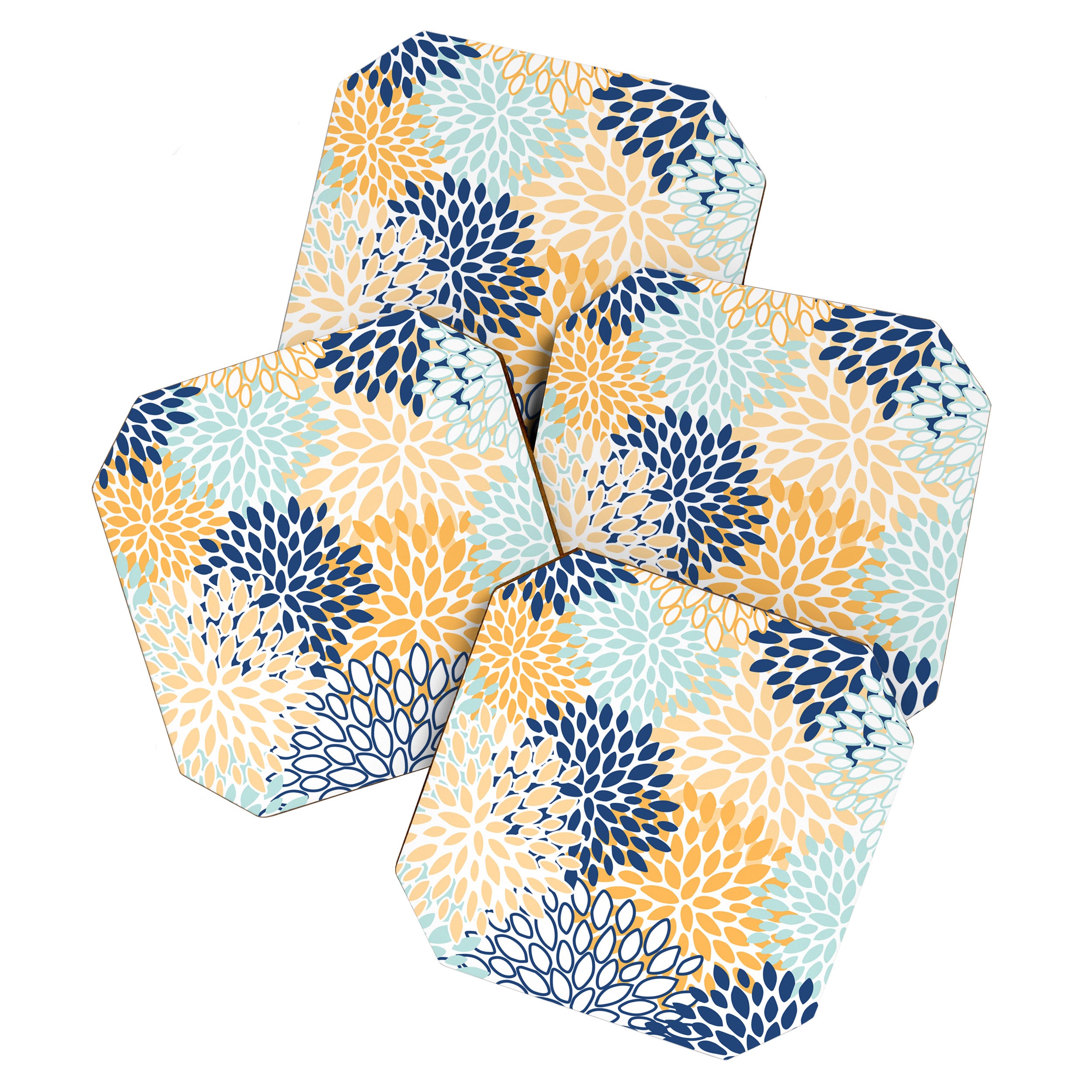 Modern, Floral Prints, Navy, Blue and Yellow Coaster Gallery Image 1