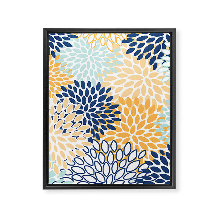 Modern, Floral Prints, Navy, Blue and Yellow Framed Canvas Print Gallery Image 1