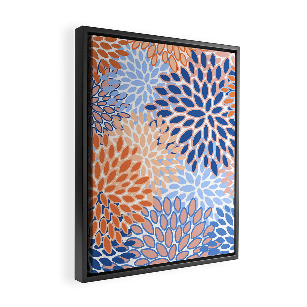 Modern, Floral Prints, Orange and Blue Framed Canvas Print Gallery Image 2