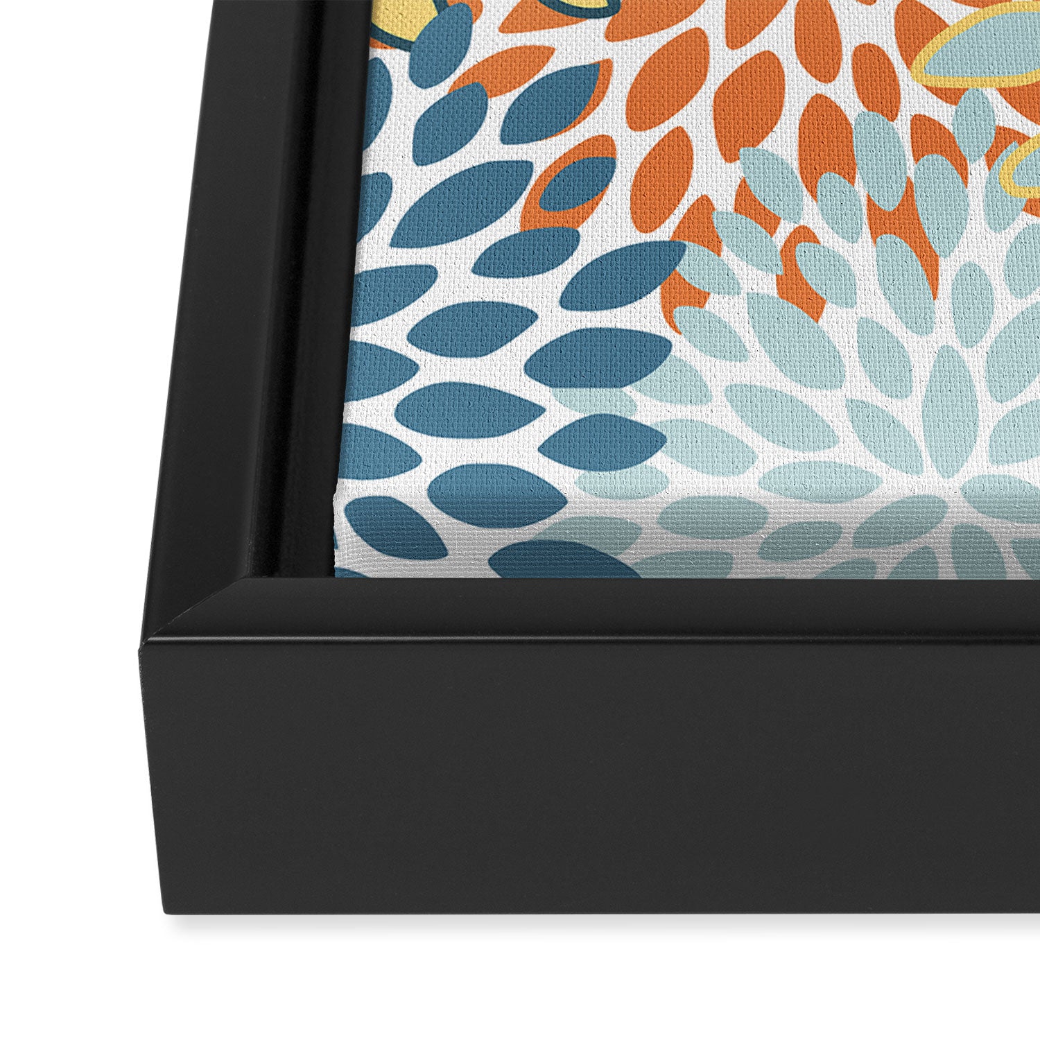 Modern, Floral Prints, Orange, Blue, Yellow Framed Canvas Print Gallery Image 3