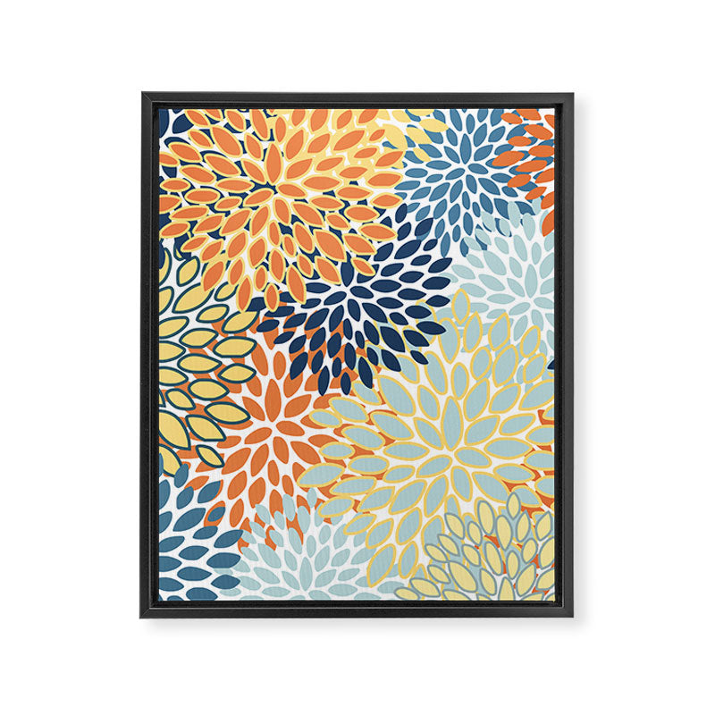 Modern, Floral Prints, Orange, Blue, Yellow Framed Canvas Print Gallery Image 8