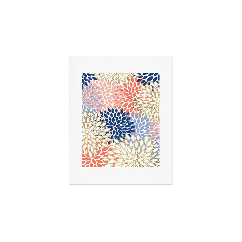 Festive, Modern, Floral Prints, Pink, Navy, Gold Art Print Gallery Image 1