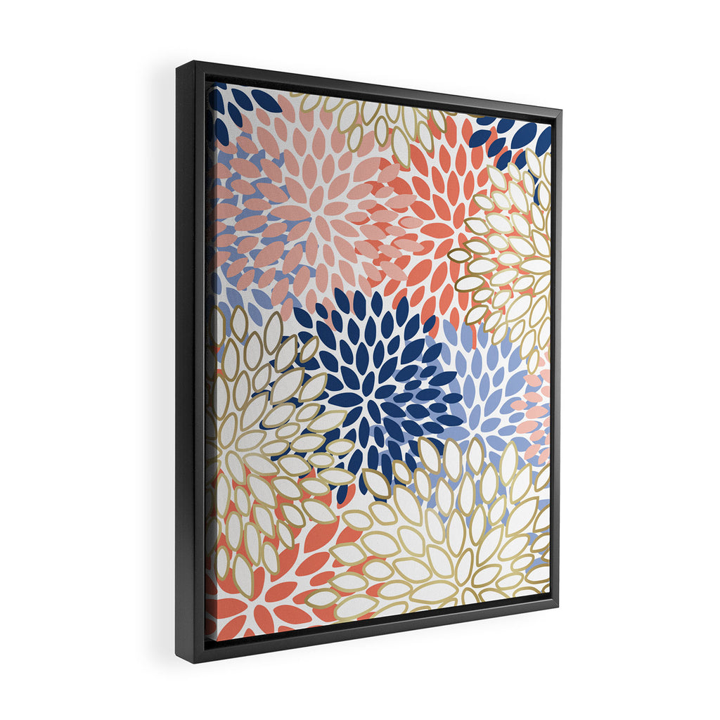 Festive, Modern, Floral Prints, Pink, Navy, Gold Framed Canvas Print Gallery Image 2