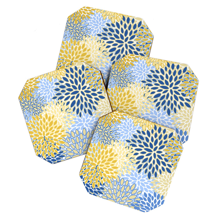 Modern, Floral Prints, Summer, Yellow and Blue Coaster Gallery Image 1