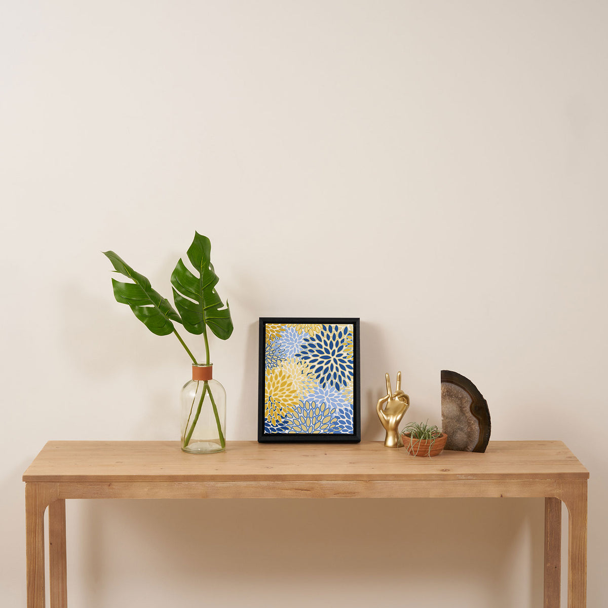 Modern, Floral Prints, Summer, Yellow and Blue Framed Canvas Print Gallery Image 4