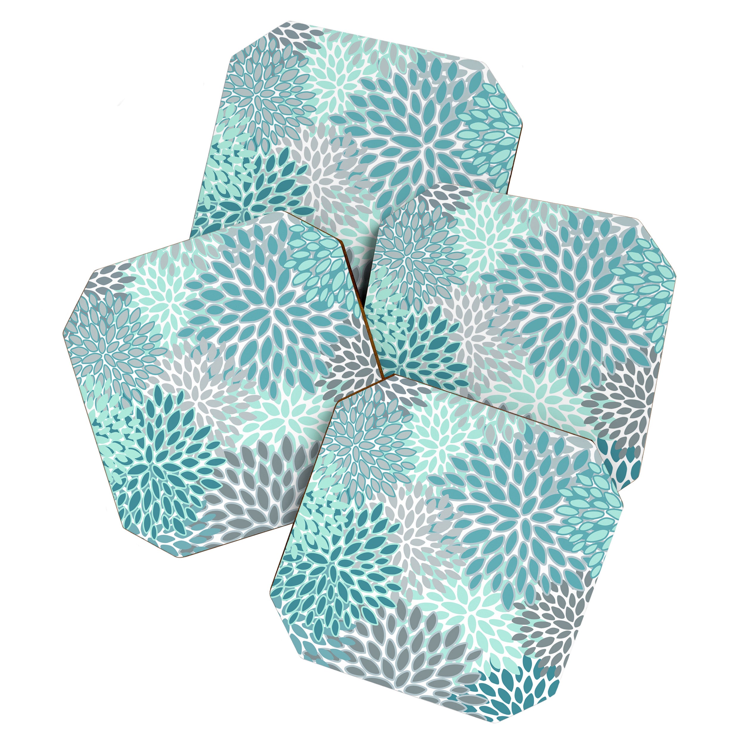 Modern, Floral Prints, Teal and Gray Coaster Gallery Image 1