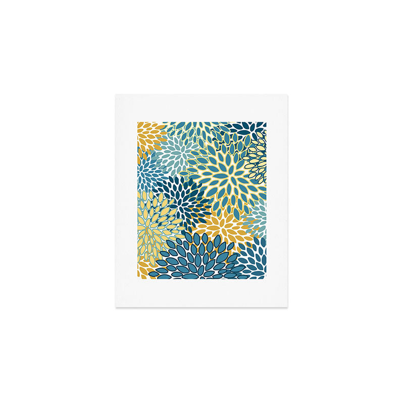 Modern Floral Prints, Teal and Yellow Art Print Gallery Image 1
