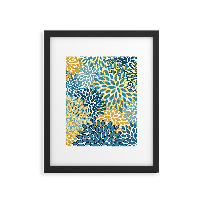 Modern Floral Prints, Teal and Yellow Framed Art Print Gallery Image 1