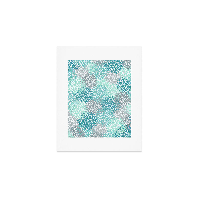 Modern Floral Prints, Teal, Turquoise and Gray Art Print Gallery Image 1