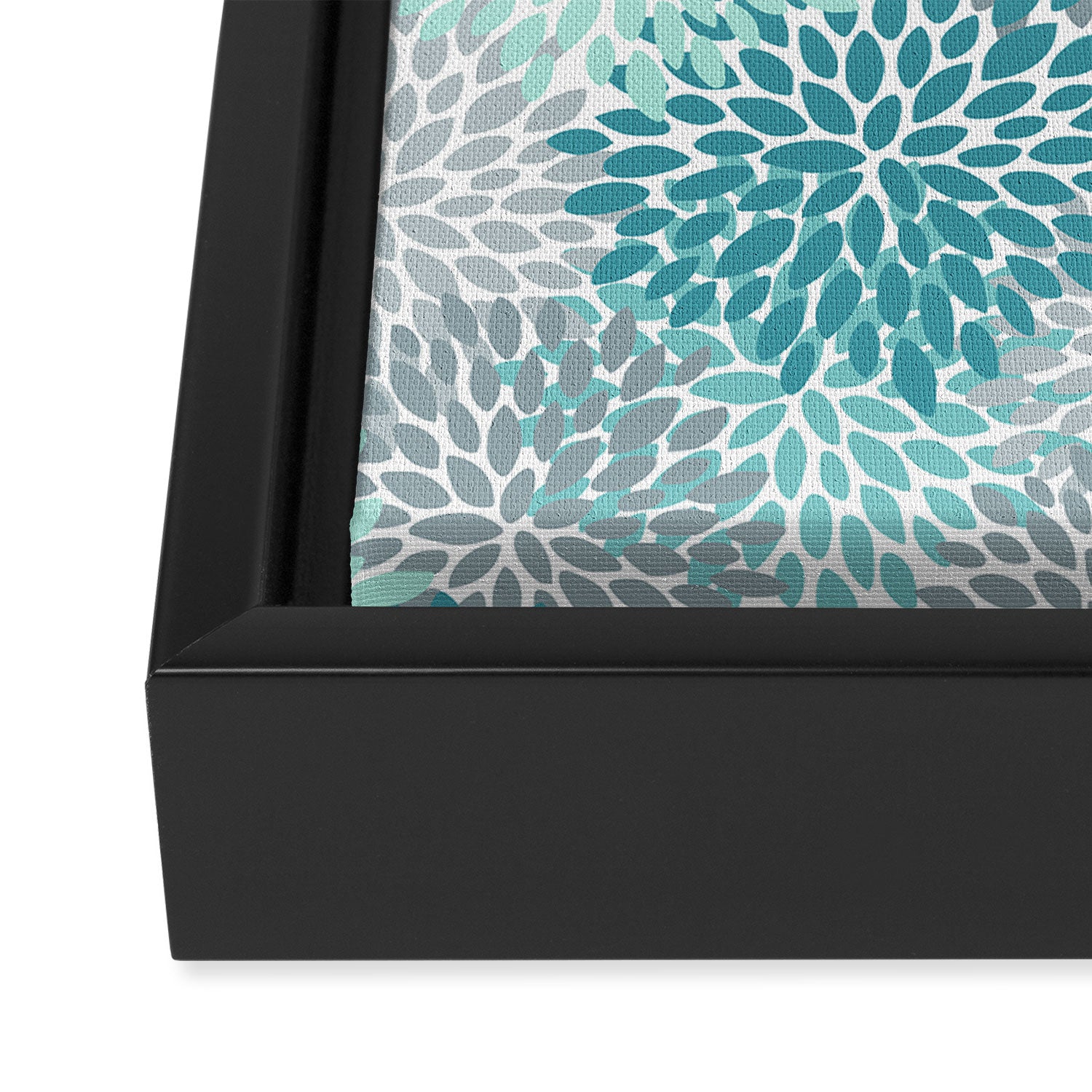 Modern Floral Prints, Teal, Turquoise and Gray Framed Canvas Print Gallery Image 3