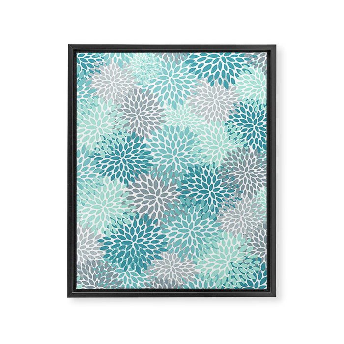 Modern Floral Prints, Teal, Turquoise and Gray Framed Canvas Print Gallery Image 1