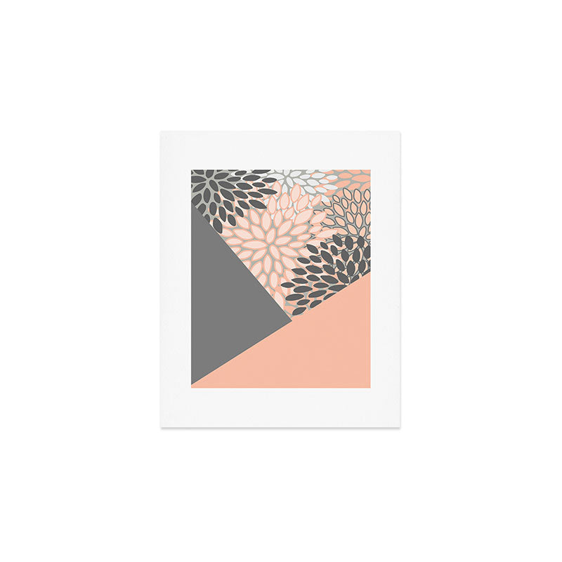 Modern, Floral Prints, with Block Color, Coral and Gray Art Print Gallery Image 1