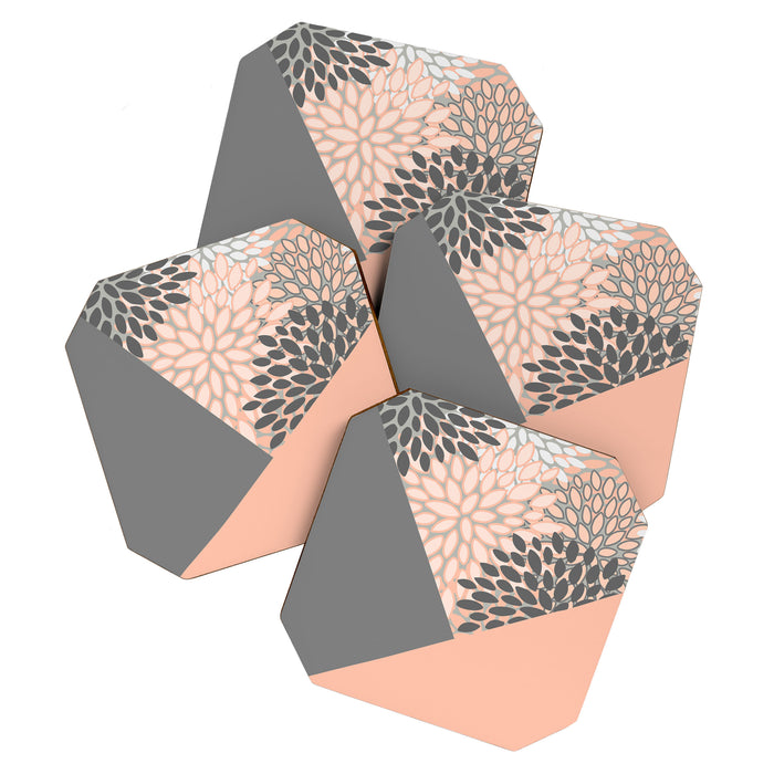 Modern, Floral Prints, with Block Color, Coral and Gray Coaster Gallery Image 1
