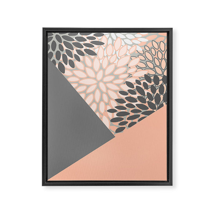 Modern, Floral Prints, with Block Color, Coral and Gray Framed Canvas Print Gallery Image 1