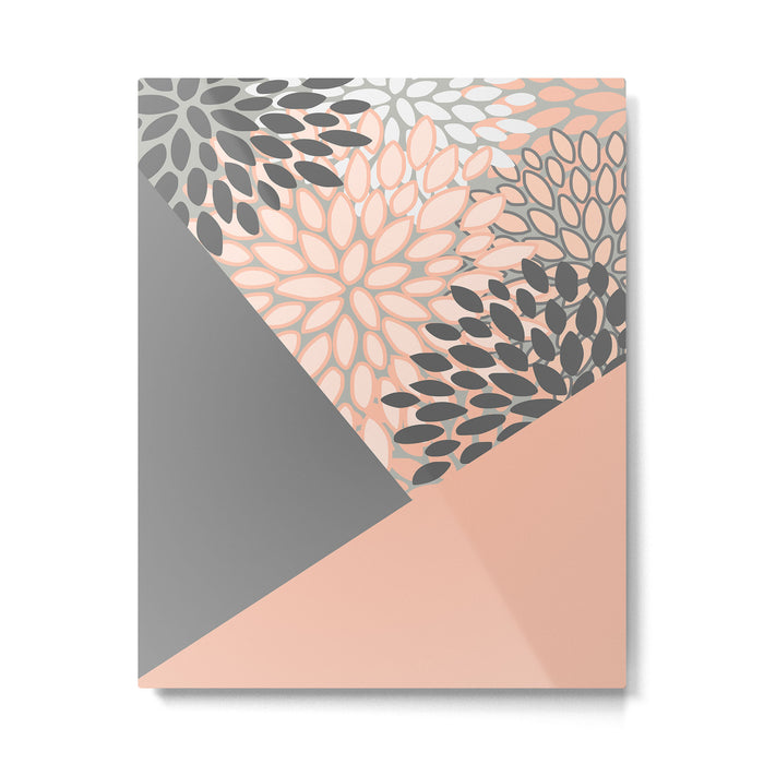 Modern, Floral Prints, with Block Color, Coral and Gray Metal Print Gallery Image 1