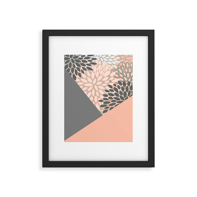 Modern, Floral Prints, with Block Color, Coral and Gray Framed Art Print Gallery Image 6