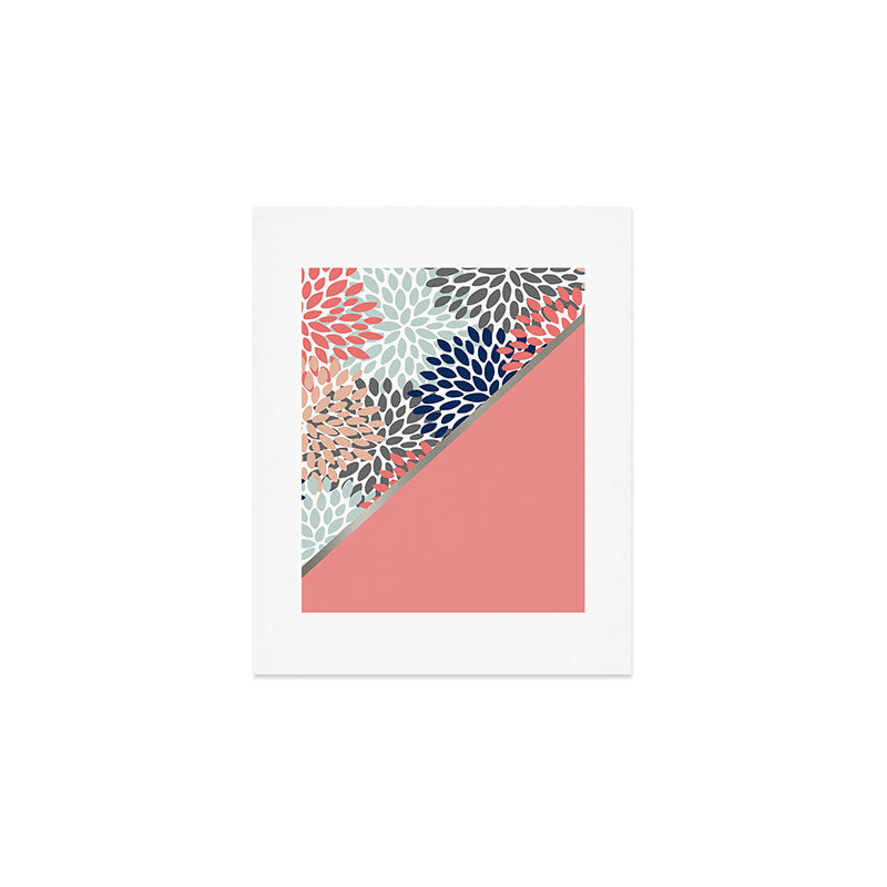 Modern, Floral Prints, with Block Color, Coral, Aqua, Blue Art Print Gallery Image 1