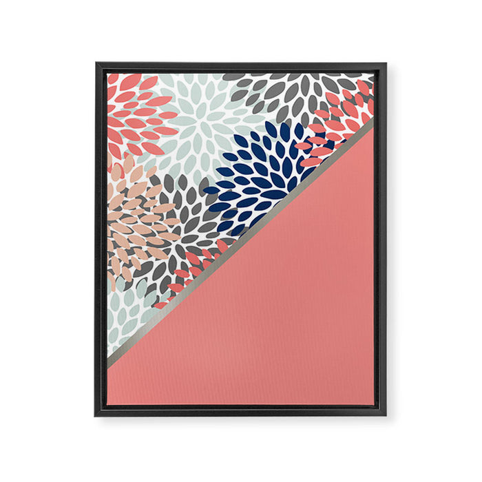 Modern, Floral Prints, with Block Color, Coral, Aqua, Blue Framed Canvas Print Gallery Image 1