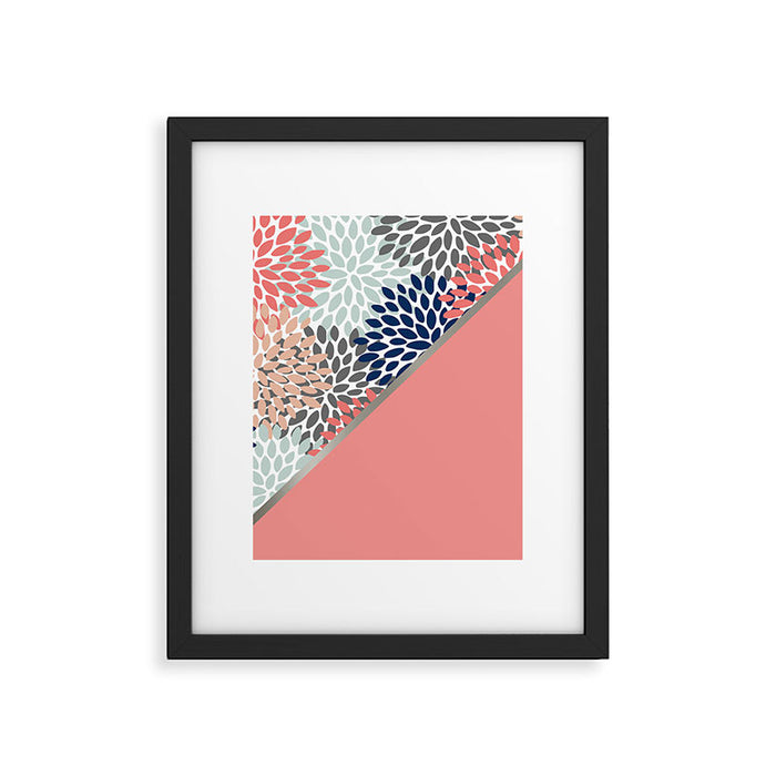 Modern, Floral Prints, with Block Color, Coral, Aqua, Blue Framed Art Print Gallery Image 1