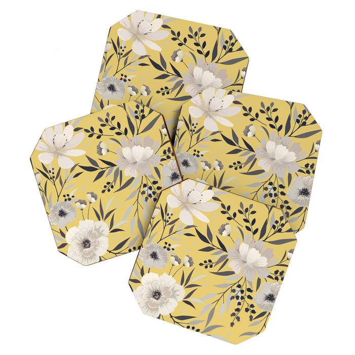 Modern, Floral Prints, Yellow and Gray Coaster Gallery Image 1