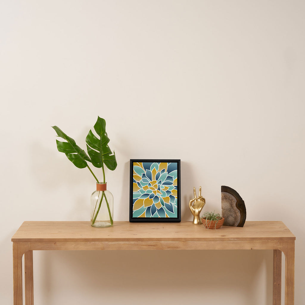 Modern, Floral Prints, Yellow, Blue and Teal Framed Canvas Print Gallery Image 4