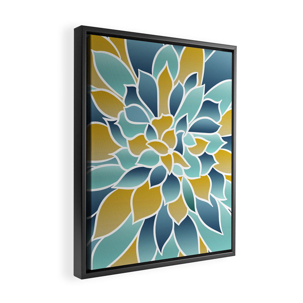 Modern, Floral Prints, Yellow, Blue and Teal Framed Canvas Print Gallery Image 2