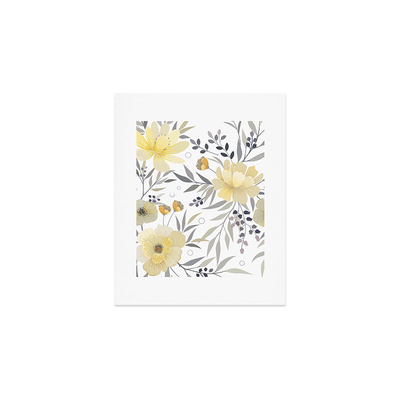 Modern, Floral Prints, Yellow, Gray and White Art Print Gallery Image 1