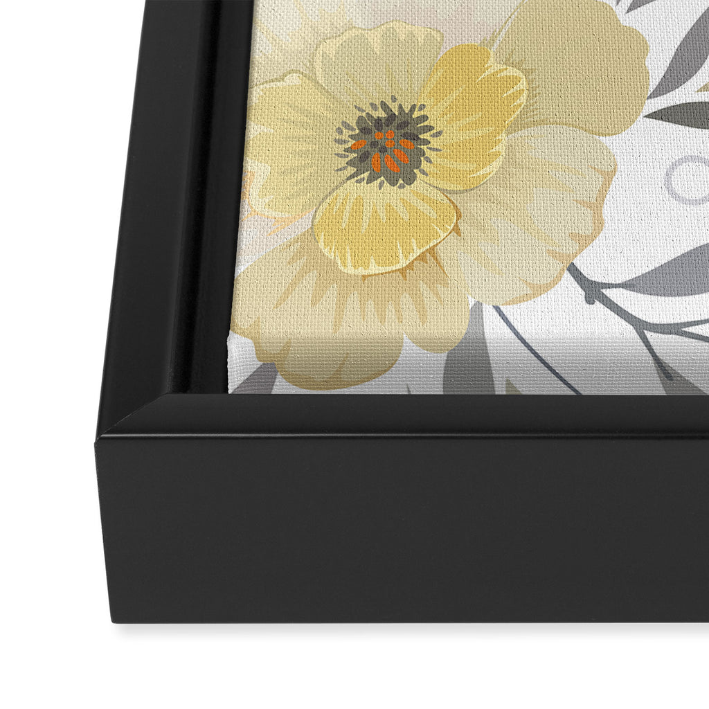 Modern, Floral Prints, Yellow, Gray and White Framed Canvas Print Gallery Image 3