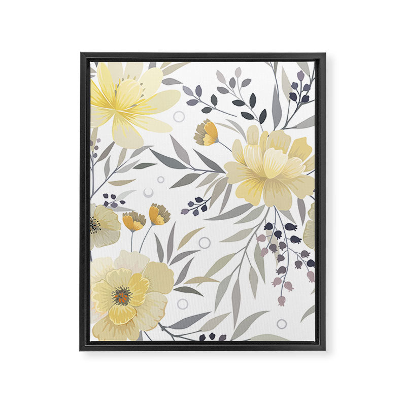 Modern, Floral Prints, Yellow, Gray and White Framed Canvas Print Gallery Image 8