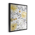 Modern, Floral Prints, Yellow, Gray and White Framed Canvas Print Gallery Image 2