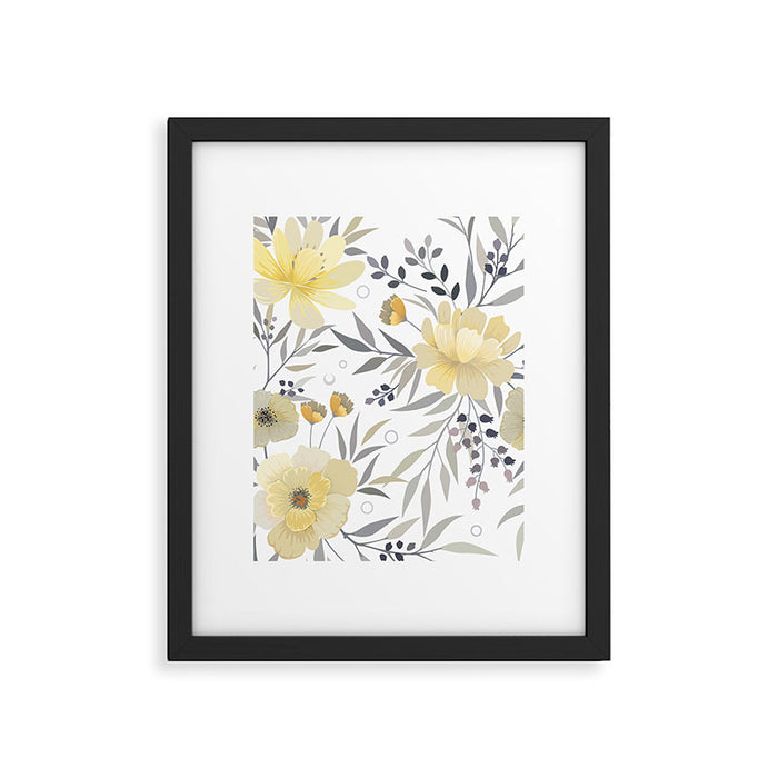 Modern, Floral Prints, Yellow, Gray and White Framed Art Print Gallery Image 1