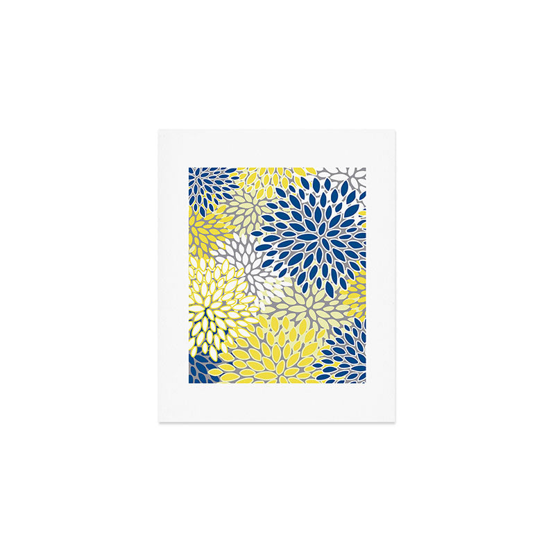 Modern Flowers Art, Blue, Yellow and Gray, Art Prints Art Print Gallery Image 1