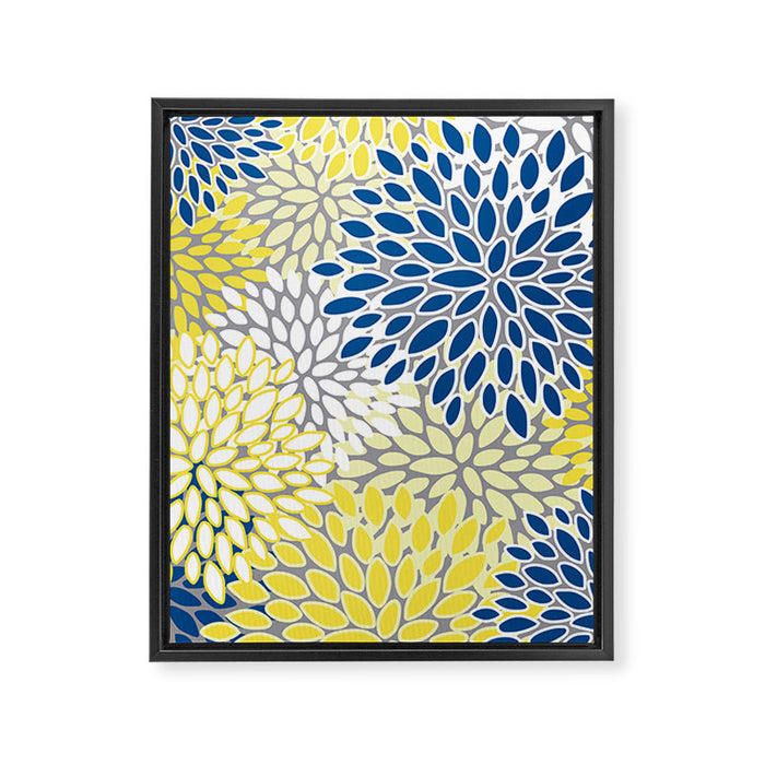 Modern Flowers Art, Blue, Yellow and Gray, Art Prints Framed Canvas Print Gallery Image 1