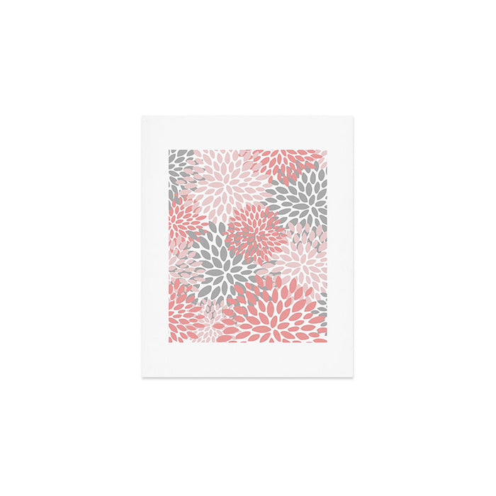 Modern, Flowers Print, Coral, Pink and Gray Art Print Gallery Image 1