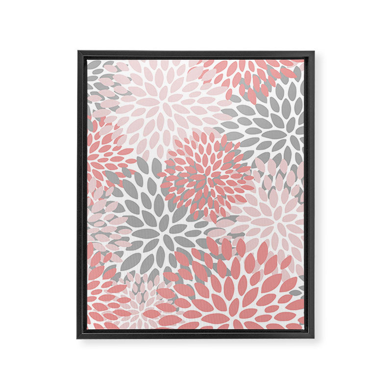 Modern, Flowers Print, Coral, Pink and Gray Framed Canvas Print Gallery Image 8