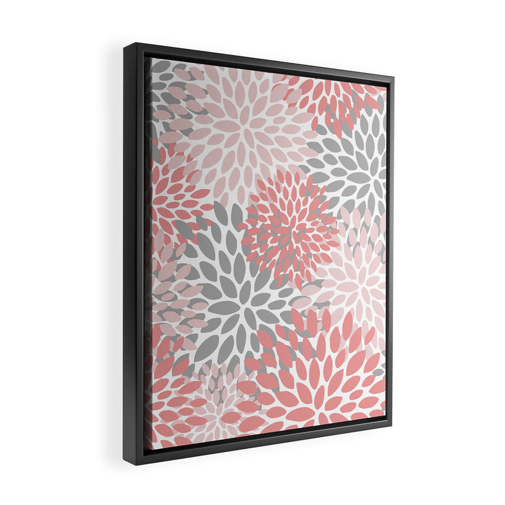 Modern, Flowers Print, Coral, Pink and Gray Framed Canvas Print Gallery Image 2