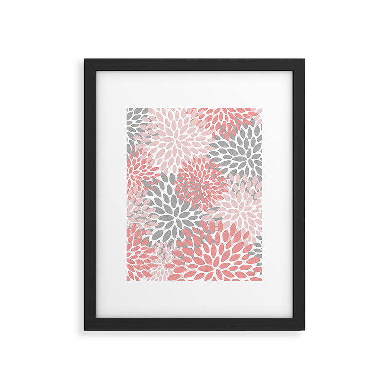Modern, Flowers Print, Coral, Pink and Gray Framed Art Print Gallery Image 6