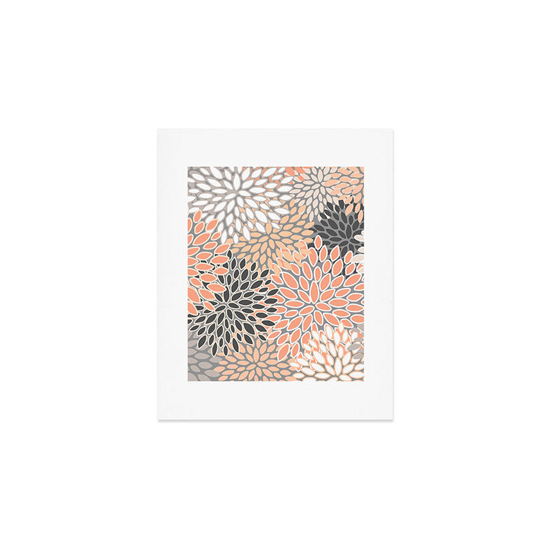 Modern, Flowers Print, Coral, Peach and Gray Art Print Gallery Image 1