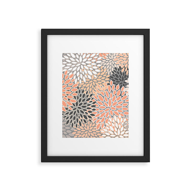 Modern, Flowers Print, Coral, Peach and Gray Framed Art Print Gallery Image 6