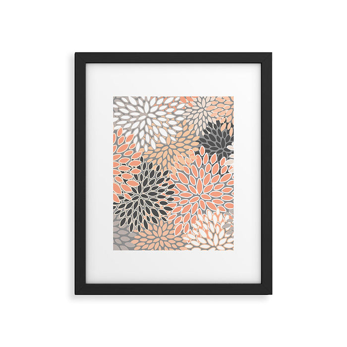 Modern, Flowers Print, Coral, Peach and Gray Framed Art Print Gallery Image 1