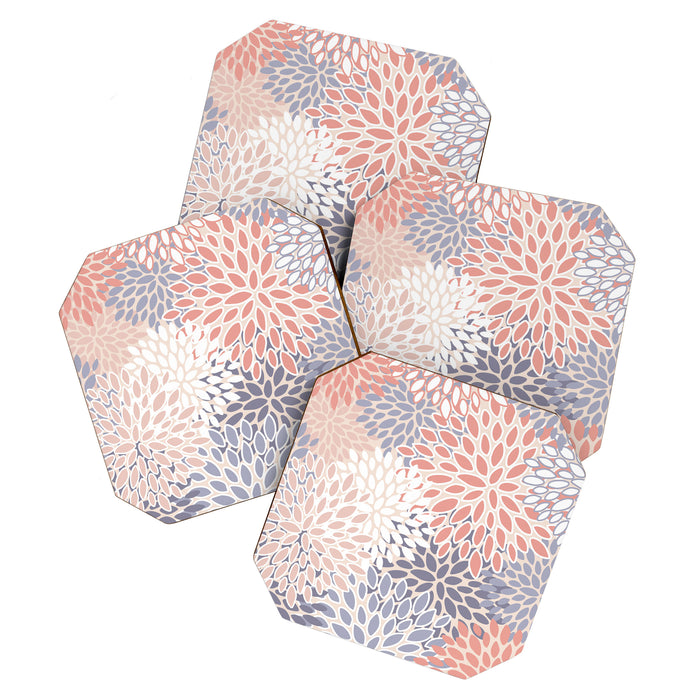  Modern Flowers Print, Coral, Pink and Purple Coaster Gallery Image 1