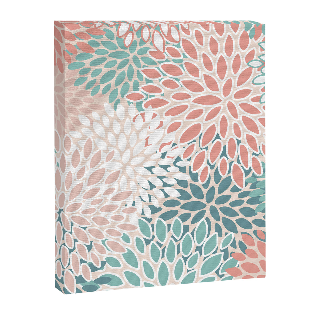 Modern Flowers Print, Coral, Pink and Teal Canvas Print Gallery Image 8