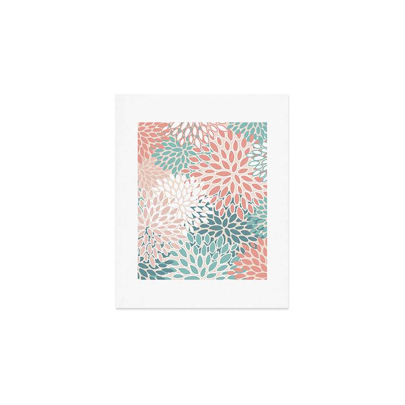 Modern Flowers Print, Coral, Pink and Teal Art Print Gallery Image 1