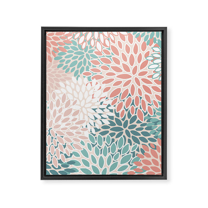 Modern Flowers Print, Coral, Pink and Teal Framed Canvas Print Gallery Image 8