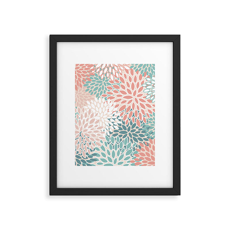 Modern Flowers Print, Coral, Pink and Teal Framed Art Print Gallery Image 6