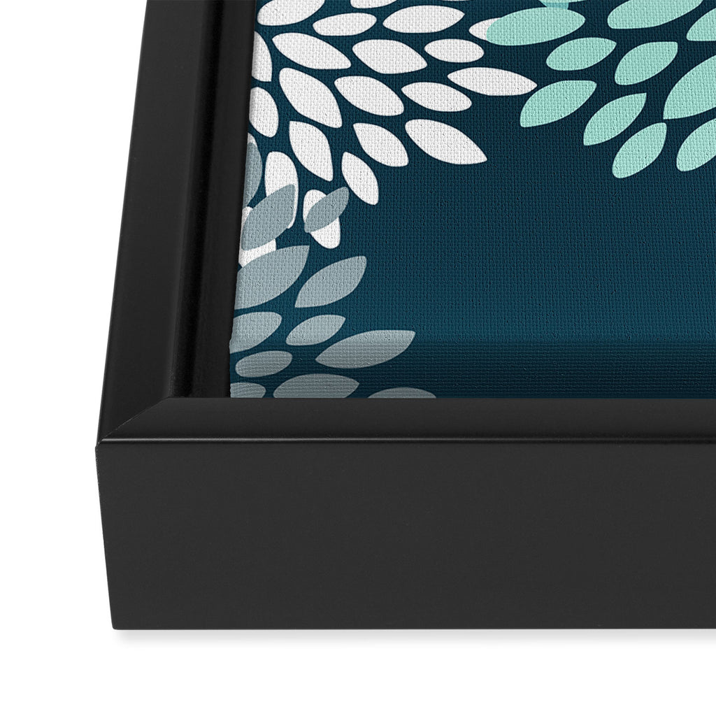 Modern Flowers Print, Teal and White Framed Canvas Print Gallery Image 3