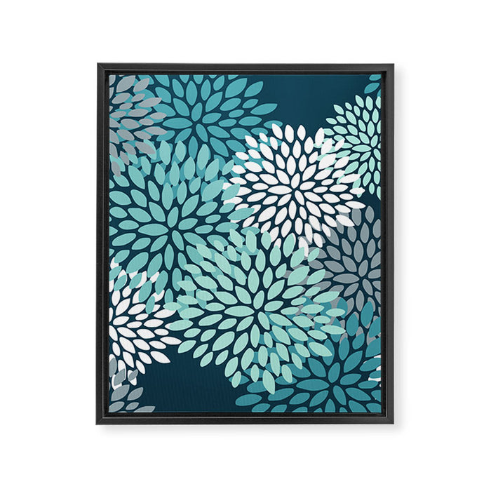Modern Flowers Print, Teal and White Framed Canvas Print Gallery Image 1